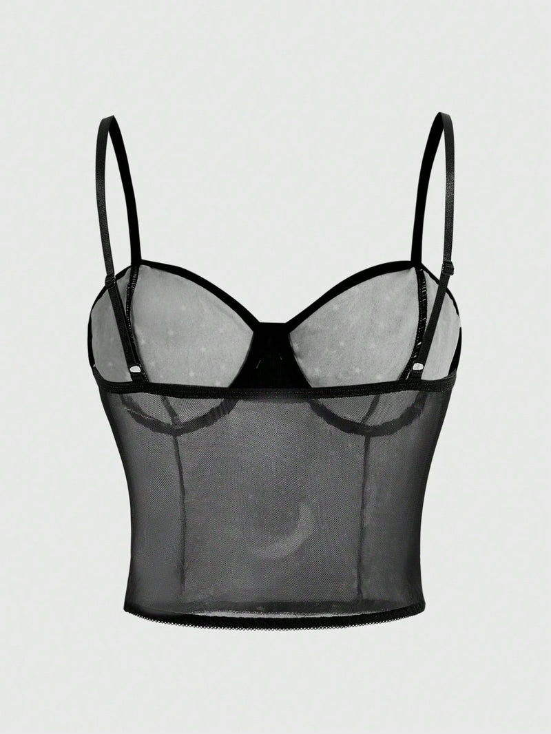 ROMWE Goth Sujetador Tipo Cami Con Aro Y Estampado De Luna, Sol Y Estrellas Para Mujer Hecho De Terciopelo