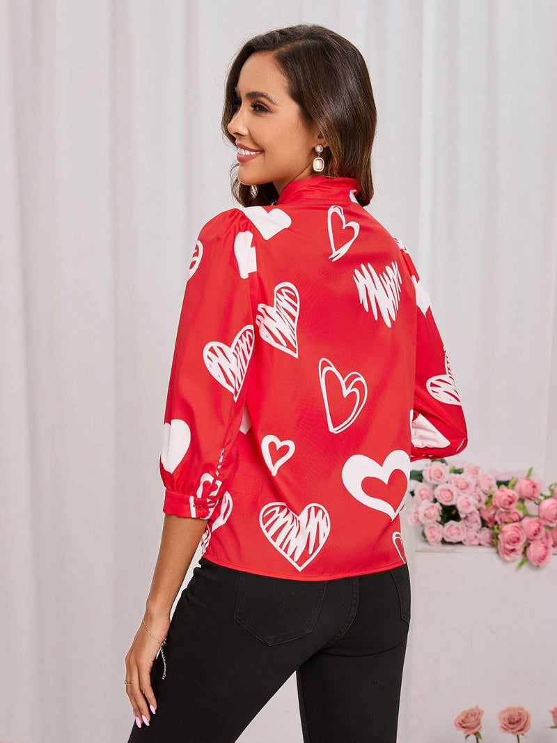 Clasi Camisa Roja De Mujeres Con Corbata De Cuell Oimpresa Con Corazones