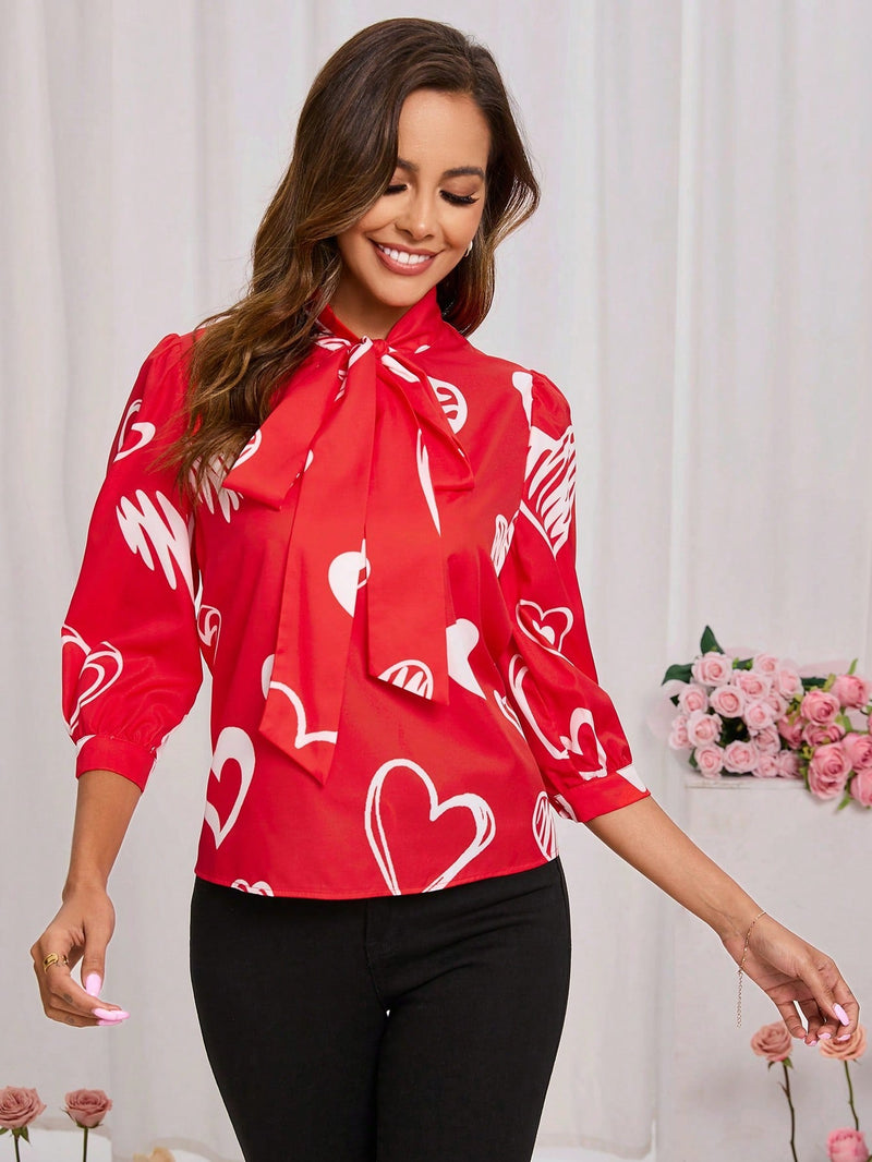 Clasi Camisa Roja De Mujeres Con Corbata De Cuell Oimpresa Con Corazones