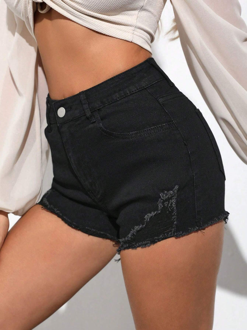 Tall Shorts Vaqueros Desgastados Para Mujer