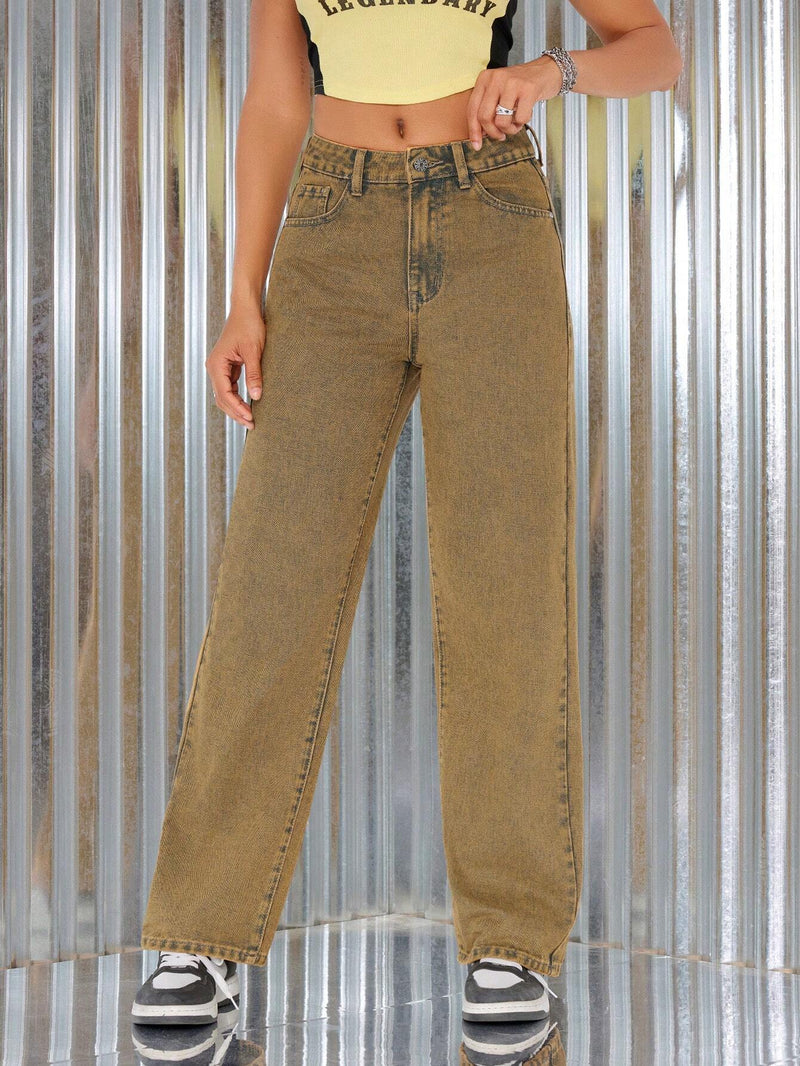 EZwear Jeans De Pierna Recta Con Bolsillos Inclinados