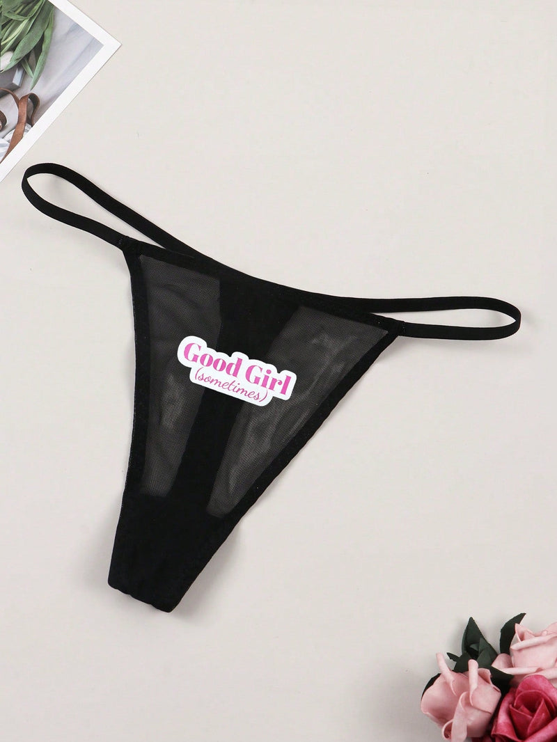 Tangas De Tanga De Encaje Transpirables Sexy Para Mujer Con Letras Inglesas