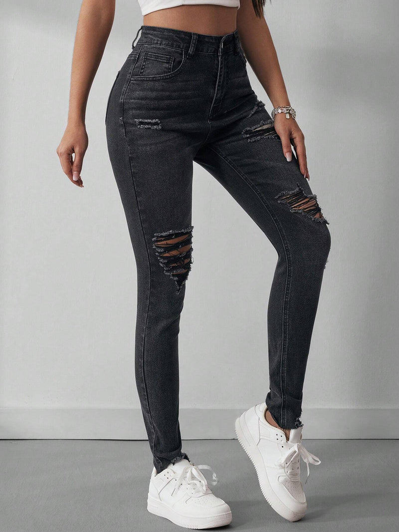 EZwear Jeans Ajustados Rasgados