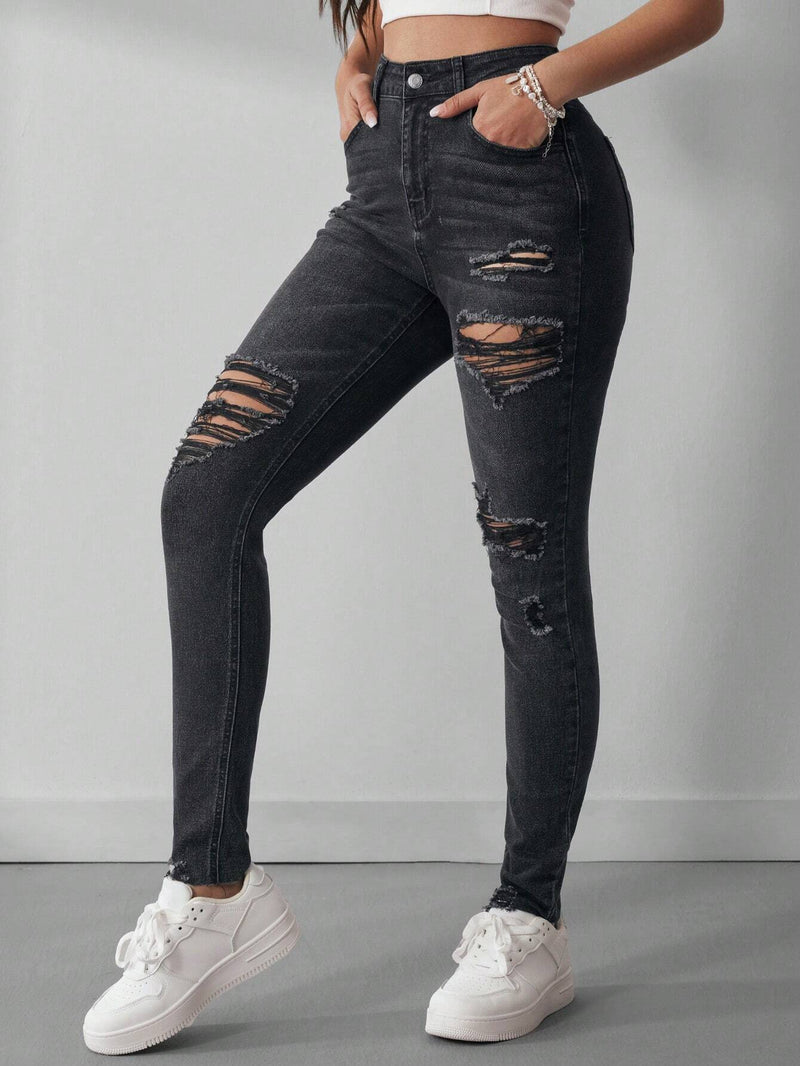 EZwear Jeans Ajustados Rasgados