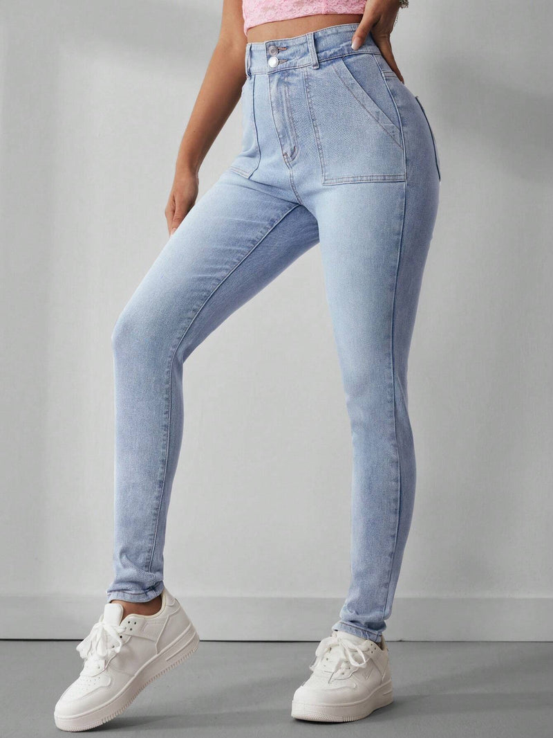 EZwear Jeans De Ajuste Estrecho Con Bolsillos Inclinados