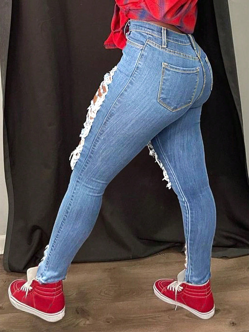 Jeans Ajustados De Estilo Desgastado Y Entallado