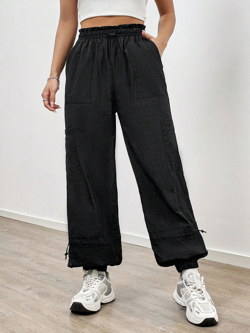 EZwear Pantalones Con Cintura Abullonada Y Bolsillos Inclinados