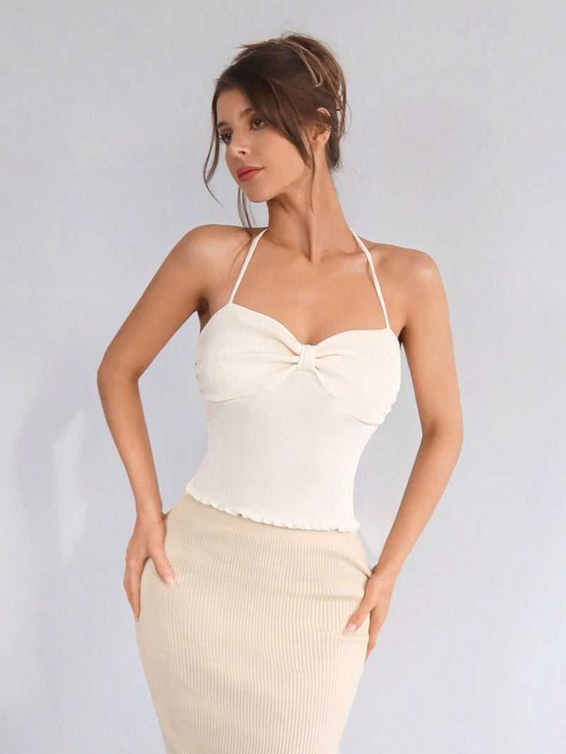 Prive Top Sin Mangas Con Escote Halter Y Busto Fruncido Para Mujer Con Espalda Abierta