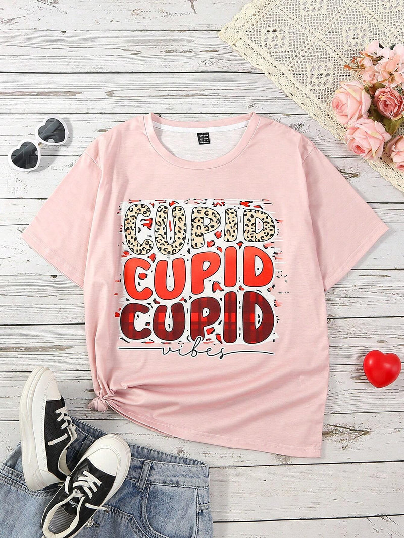 Camiseta De Manga Corta Con Estampado De Letras Y Corazon