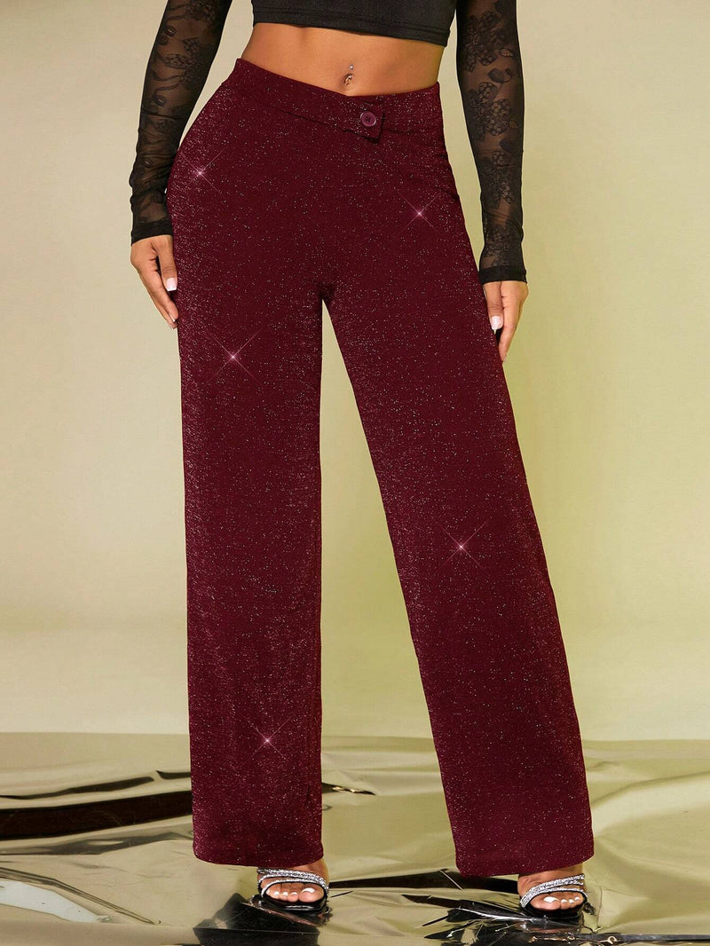 SXY Pantalones Con Cintura Irregular Metalicos