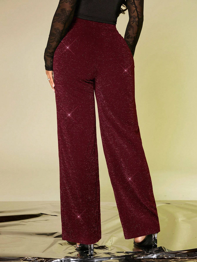 SXY Pantalones Con Cintura Irregular Metalicos