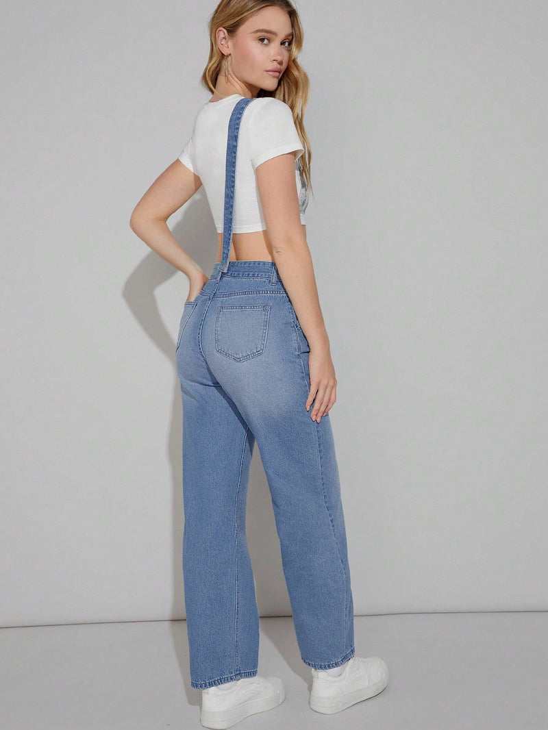 Pantalones Jeans De Mujer Con Tirantes De Un Solo Hombro