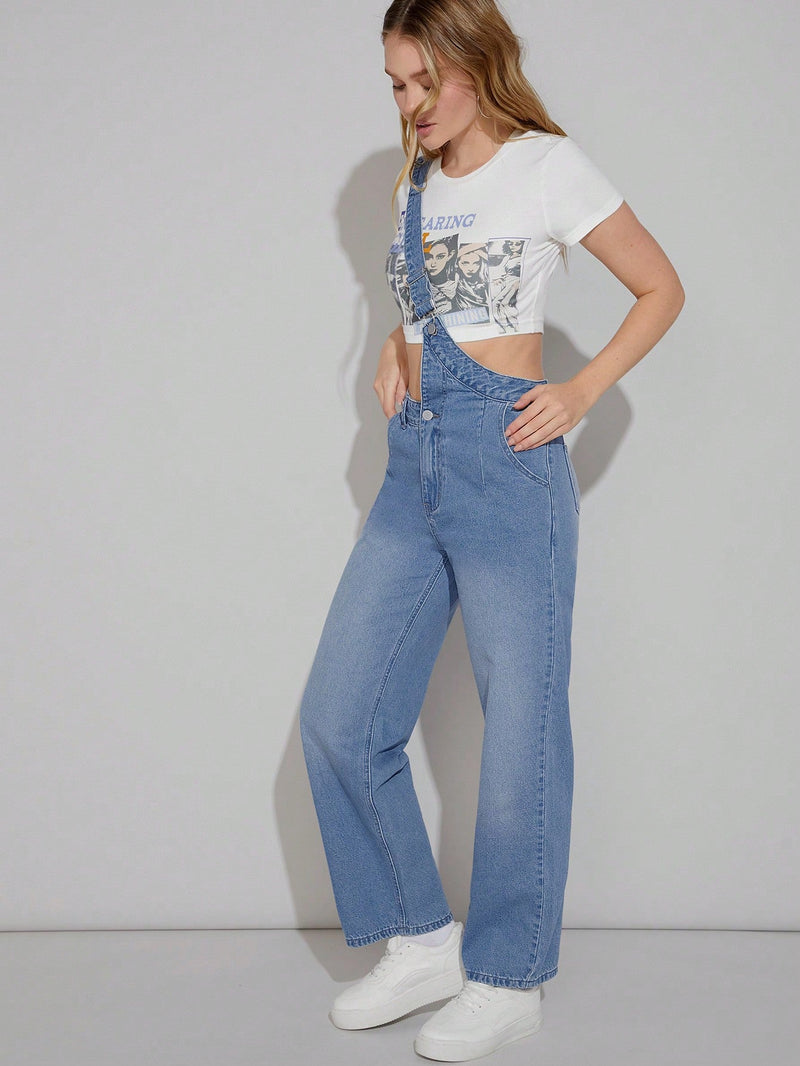 Pantalones Jeans De Mujer Con Tirantes De Un Solo Hombro