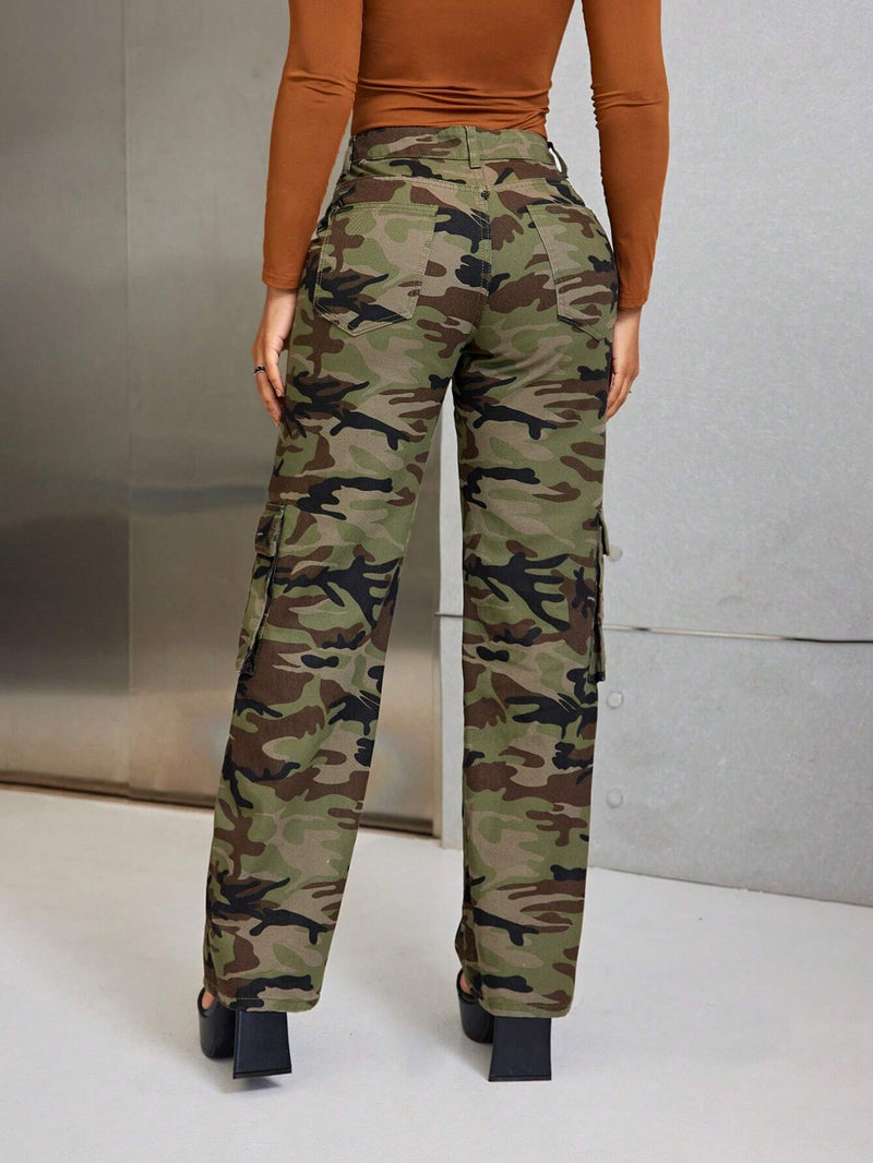 SXY Pantalones Jeans Cargo De Camuflaje Impresos Para Mujeres