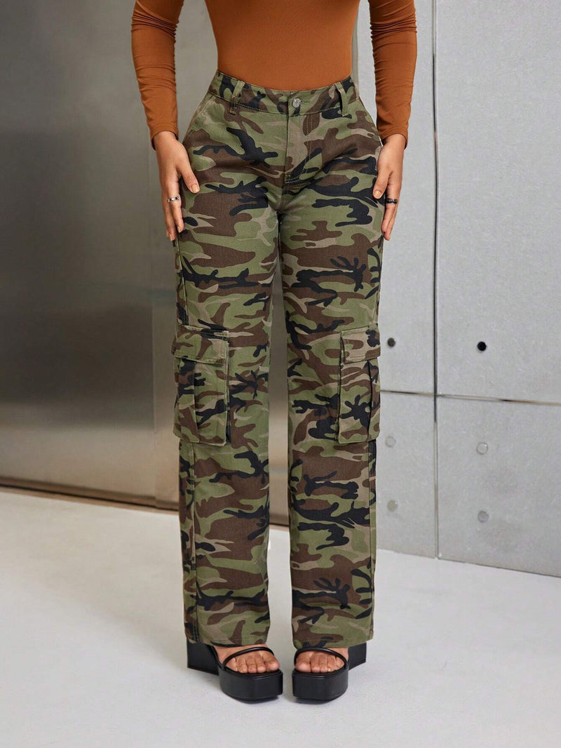 SXY Pantalones Jeans Cargo De Camuflaje Impresos Para Mujeres