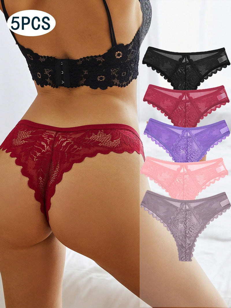 Finetoo set de 5 tangas de mujer con encaje y malla en diseno sexy