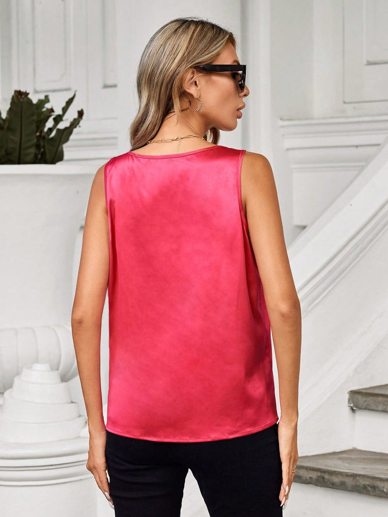 Clasi Blusa Sin Mangas De Cuello En V Y Color Solido Para Mujeres