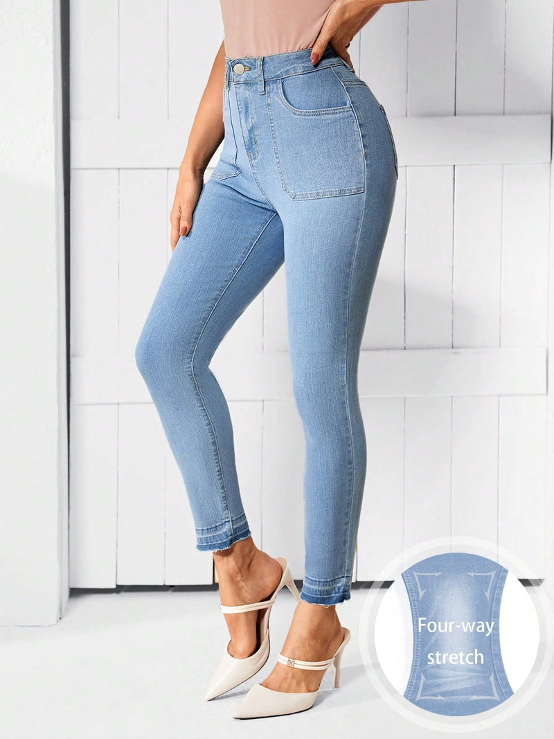 LUNE Jeans Ajustados De Mujer Lavados De Color Azul Claro