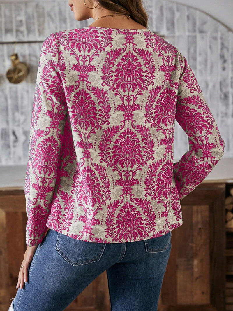 LUNE Camisa Con Estampado Completo De Mujer Con Cuello Recortado