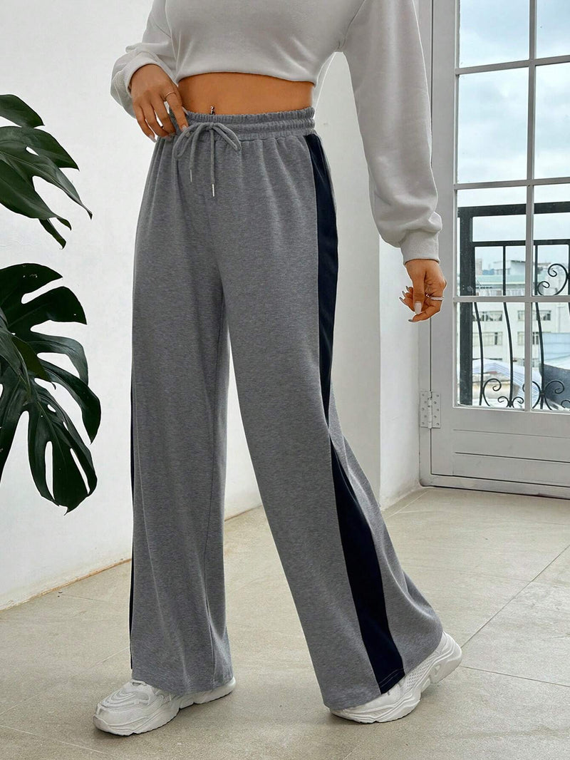 Essnce Pantalones Anchos De Panel Lateral A Cuadros Para Mujeres