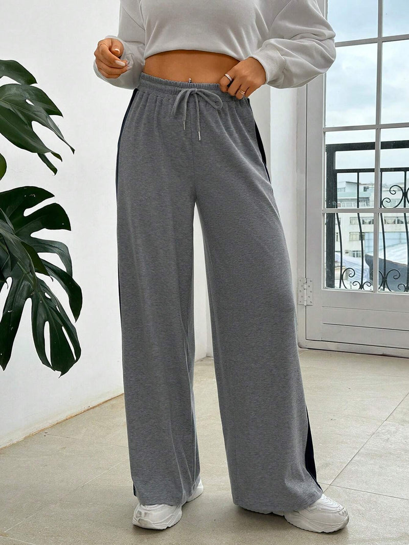 Essnce Pantalones Anchos De Panel Lateral A Cuadros Para Mujeres