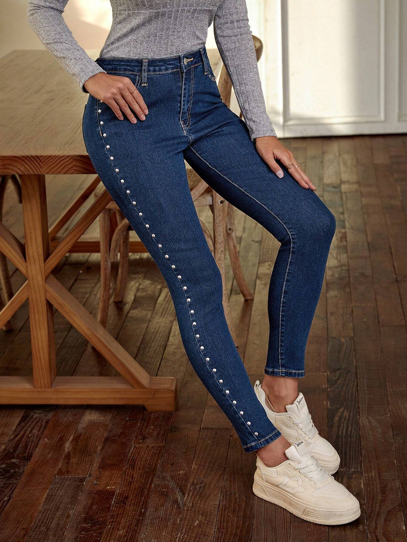 LUNE Pantalones Jeans Para Mujer Con Ajuste Delgado Y Adornos