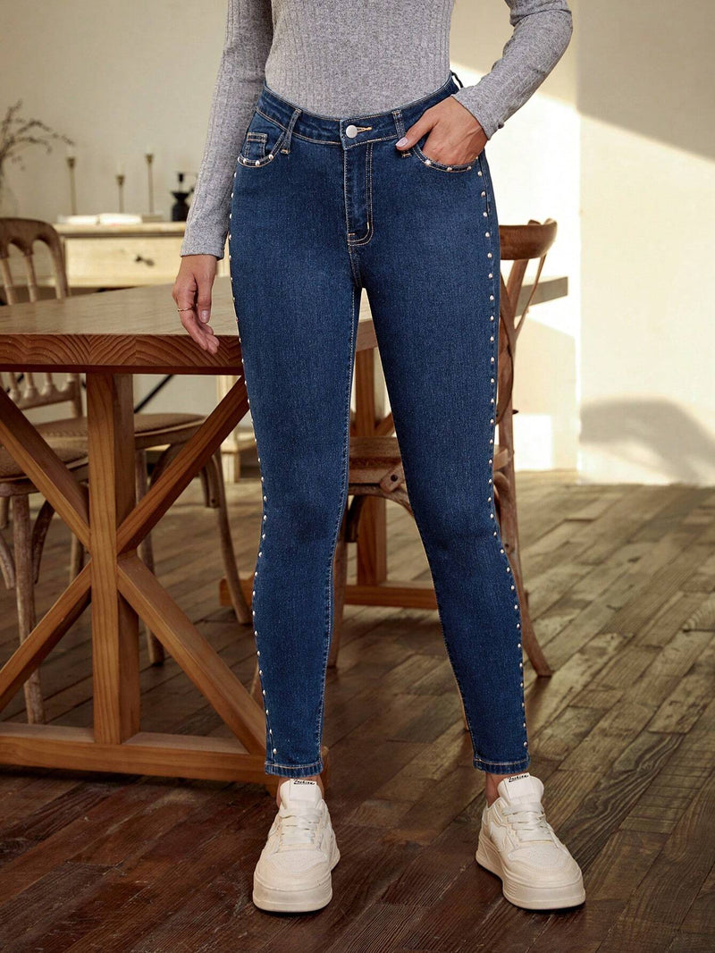 LUNE Pantalones Jeans Para Mujer Con Ajuste Delgado Y Adornos