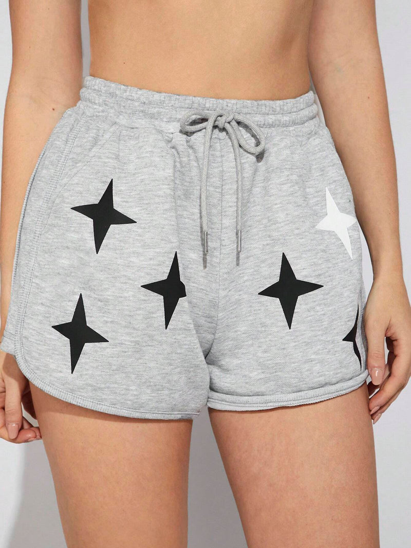 EZwear Shorts De Cintura Con Cordon Y Diseno Gris