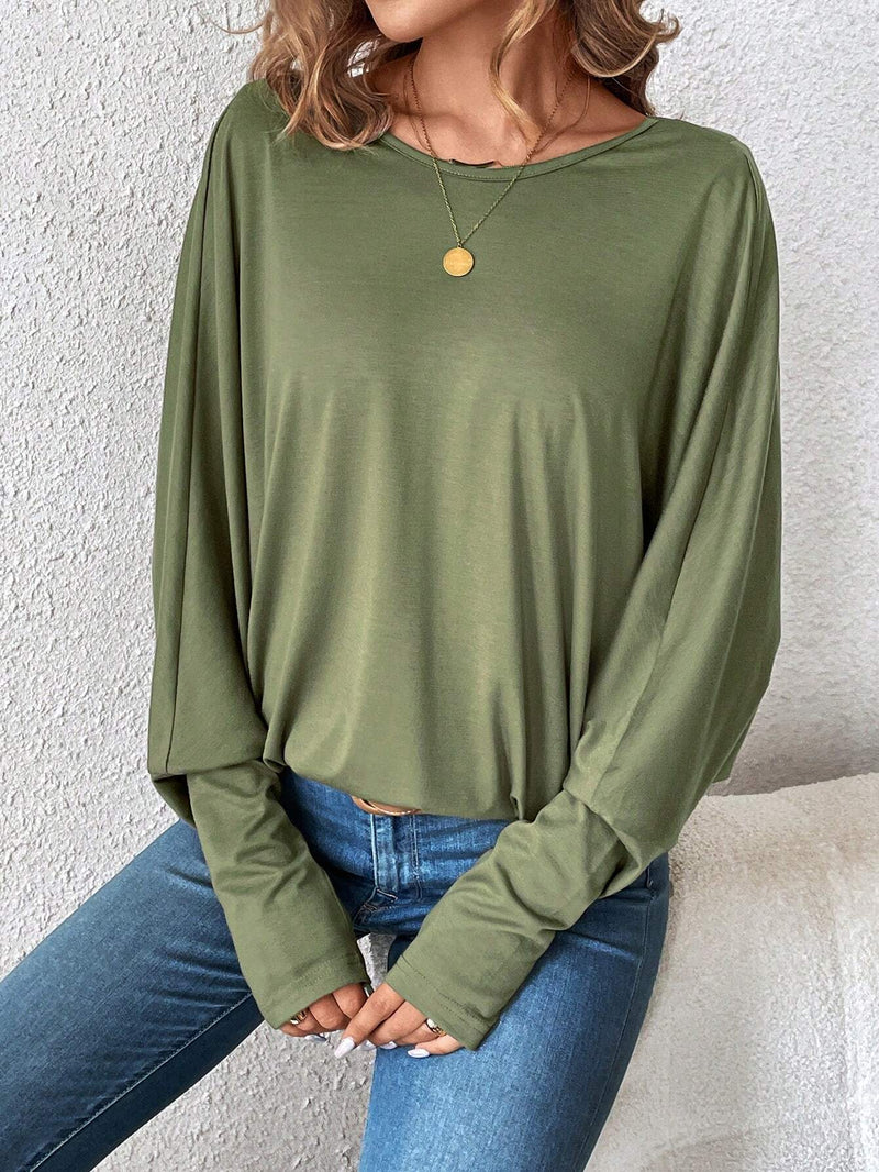 Camiseta De Mujer Verde Con Cuello En V Y Espalda De Capas Multiples