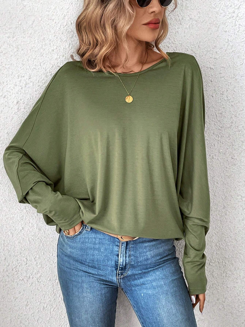 Camiseta De Mujer Verde Con Cuello En V Y Espalda De Capas Multiples