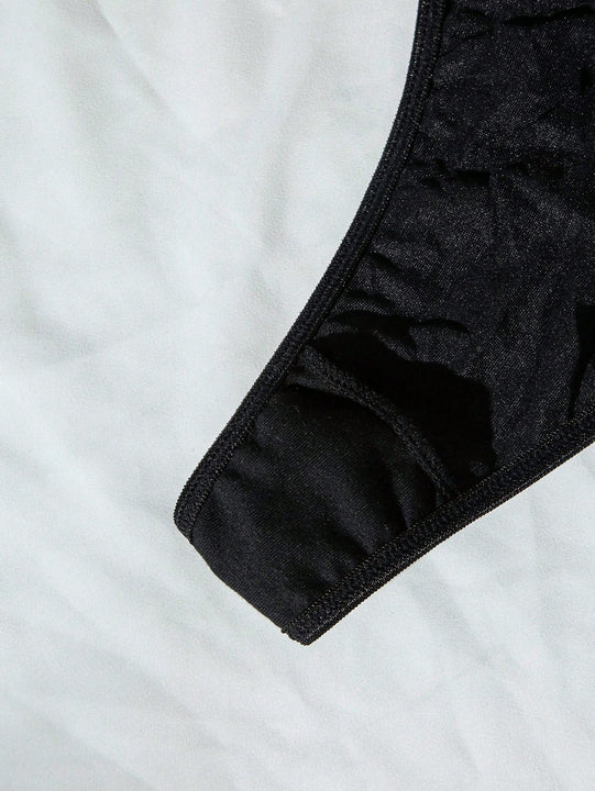 Conjunto De Lenceria Para Mujeres Con Correa Tejida Brillante Y Ahuecada