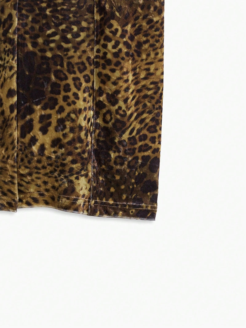 Motf premium vestido de leopardo con corte trasero sin cinturon