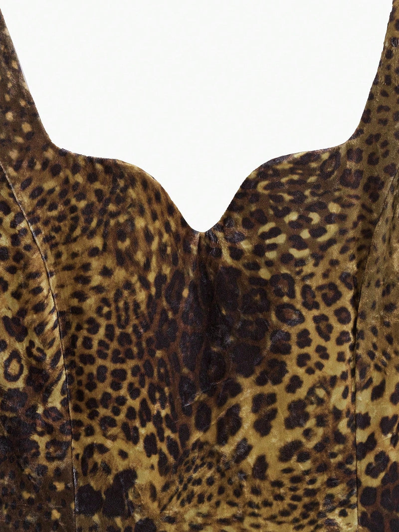 Motf premium vestido de leopardo con corte trasero sin cinturon