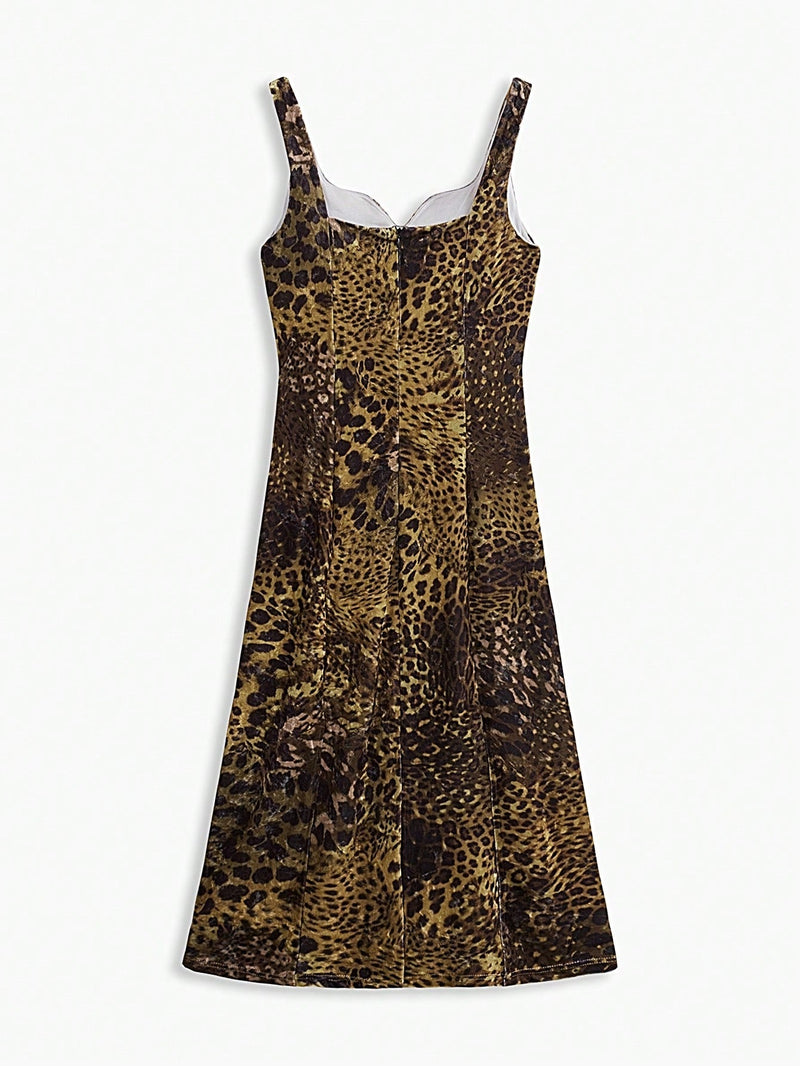 Motf premium vestido de leopardo con corte trasero sin cinturon