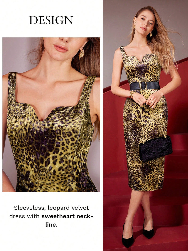 Motf premium vestido de leopardo con corte trasero sin cinturon