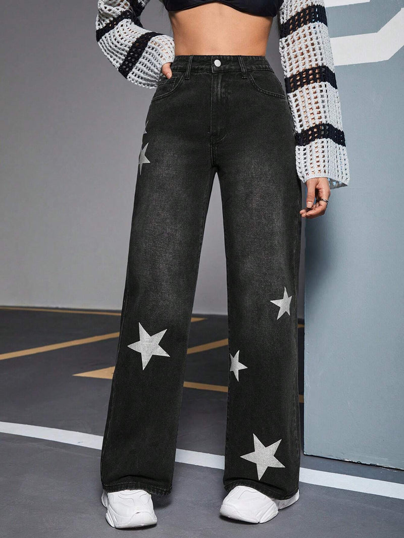 EZwear Jeans Sueltos Para Mujer Con Diseno De Estrella