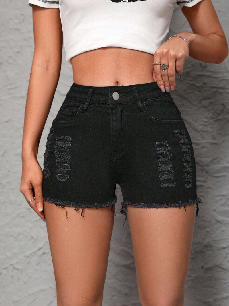 PETITE Shorts De Mezclilla Desgastados Para Mujer