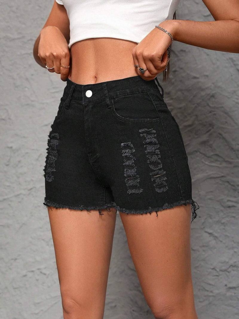 PETITE Shorts De Mezclilla Desgastados Para Mujer