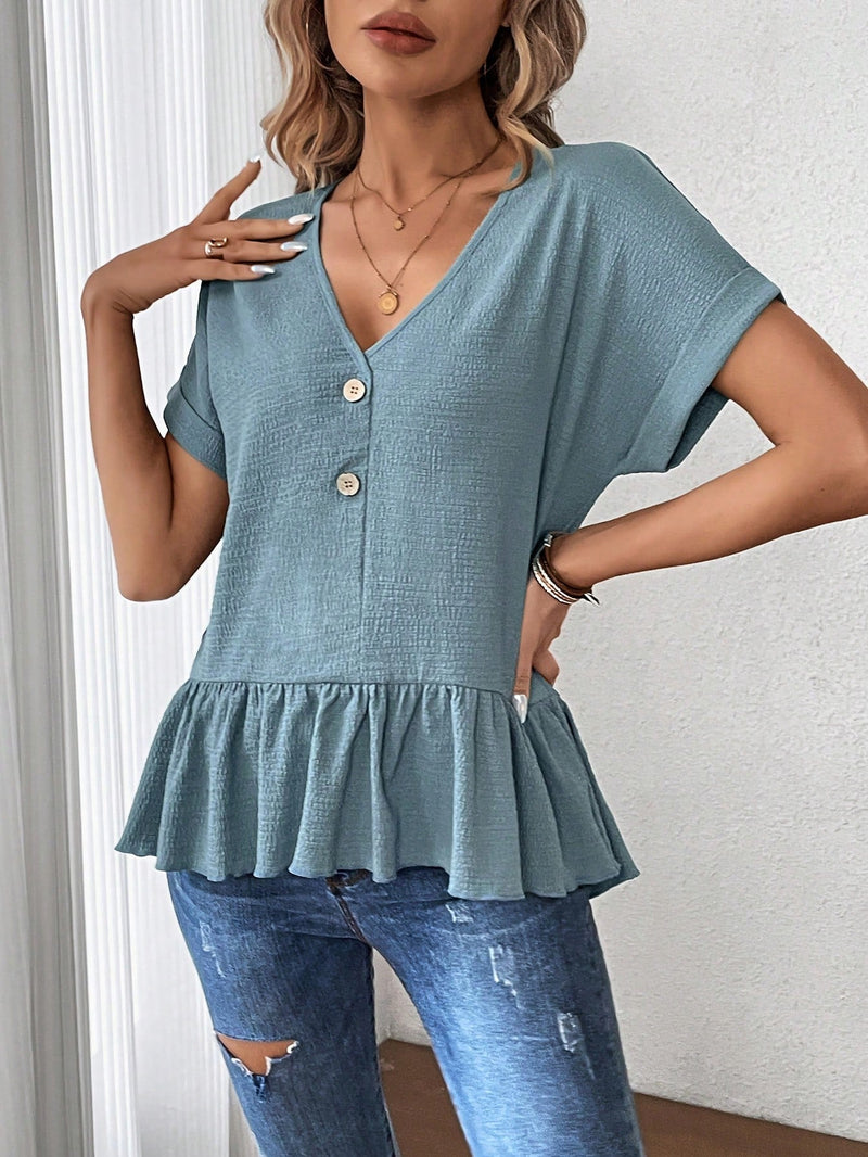 LUNE Blusa De Manga Murcielago Con Dobladillo Con Volante Para Mujer