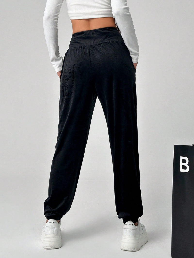 Pantalones Jogger Para Mujeres Con Cintura De Cordon Y Bolsillos