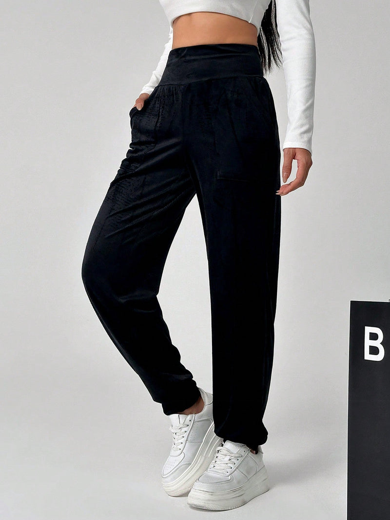 Pantalones Jogger Para Mujeres Con Cintura De Cordon Y Bolsillos