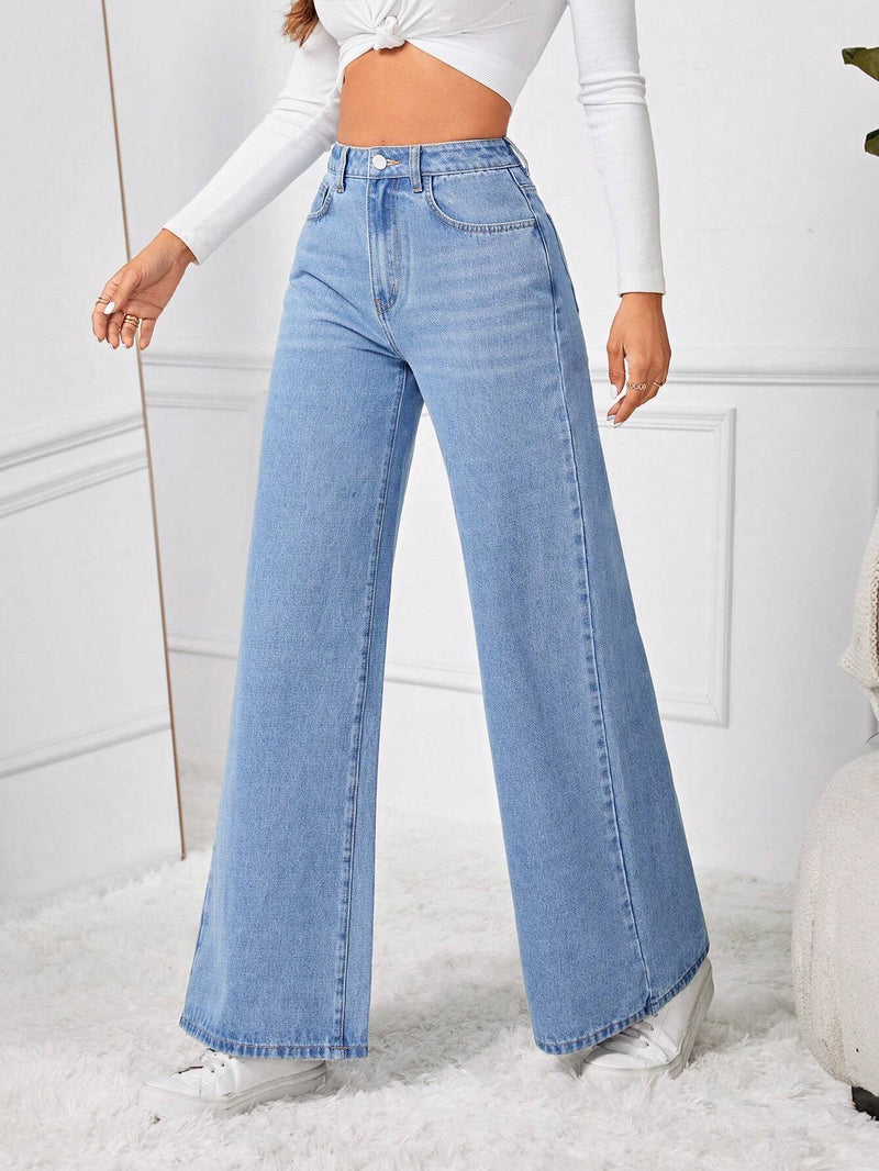 Tall Pantalones Jeans De Pierna Ancha Para Mujer