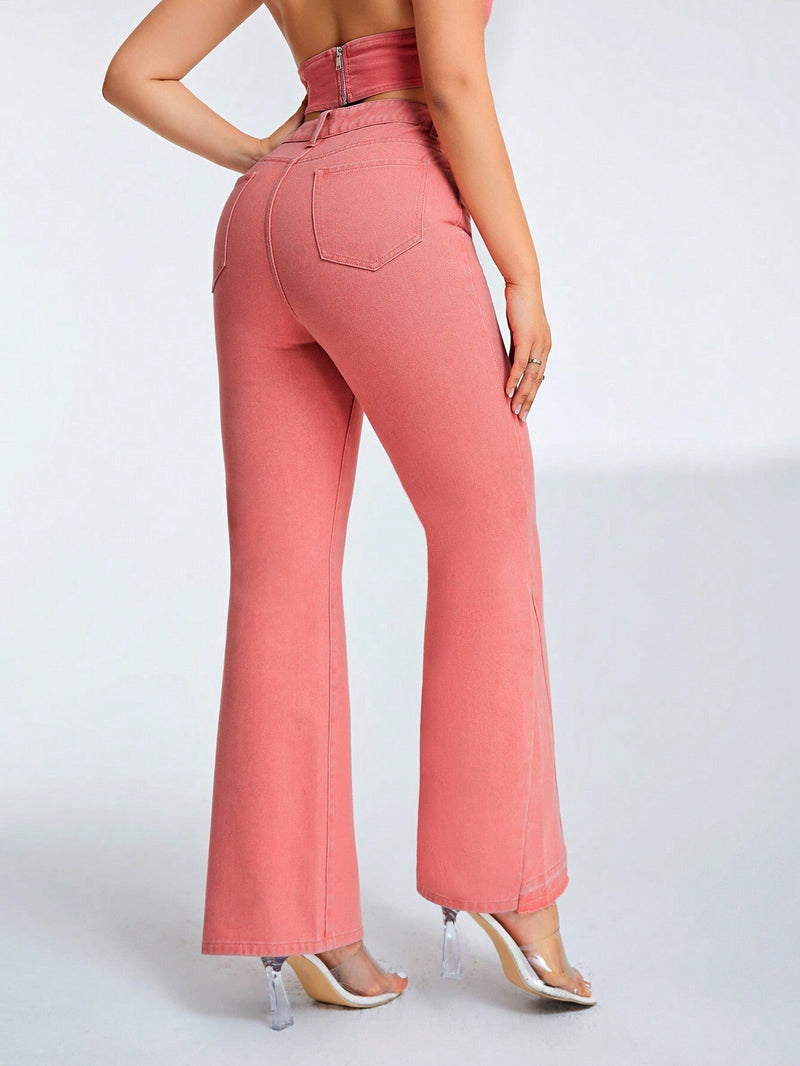 Prive Jeans De Cintura Alta Y Acampanados En Color Solido Para Mujeres