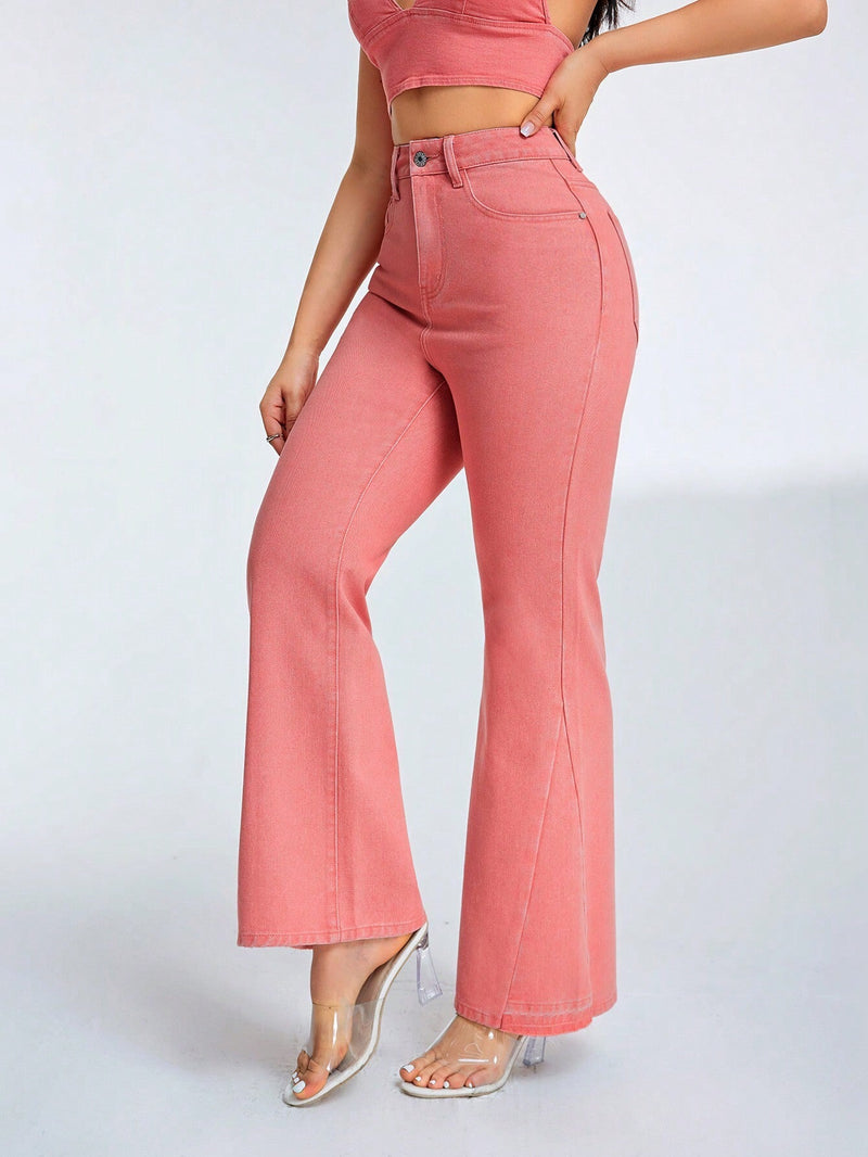 Prive Jeans De Cintura Alta Y Acampanados En Color Solido Para Mujeres