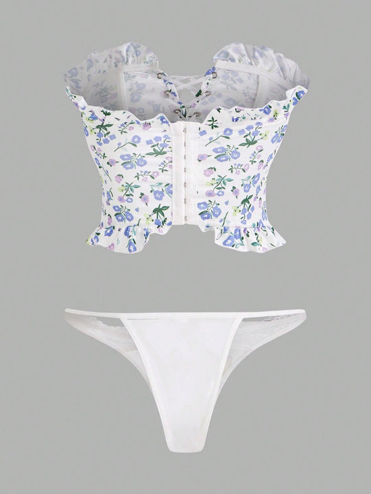 CoupledUp Conjunto De Bralette Con Estampado Floral Y Tirantes Para Mujer