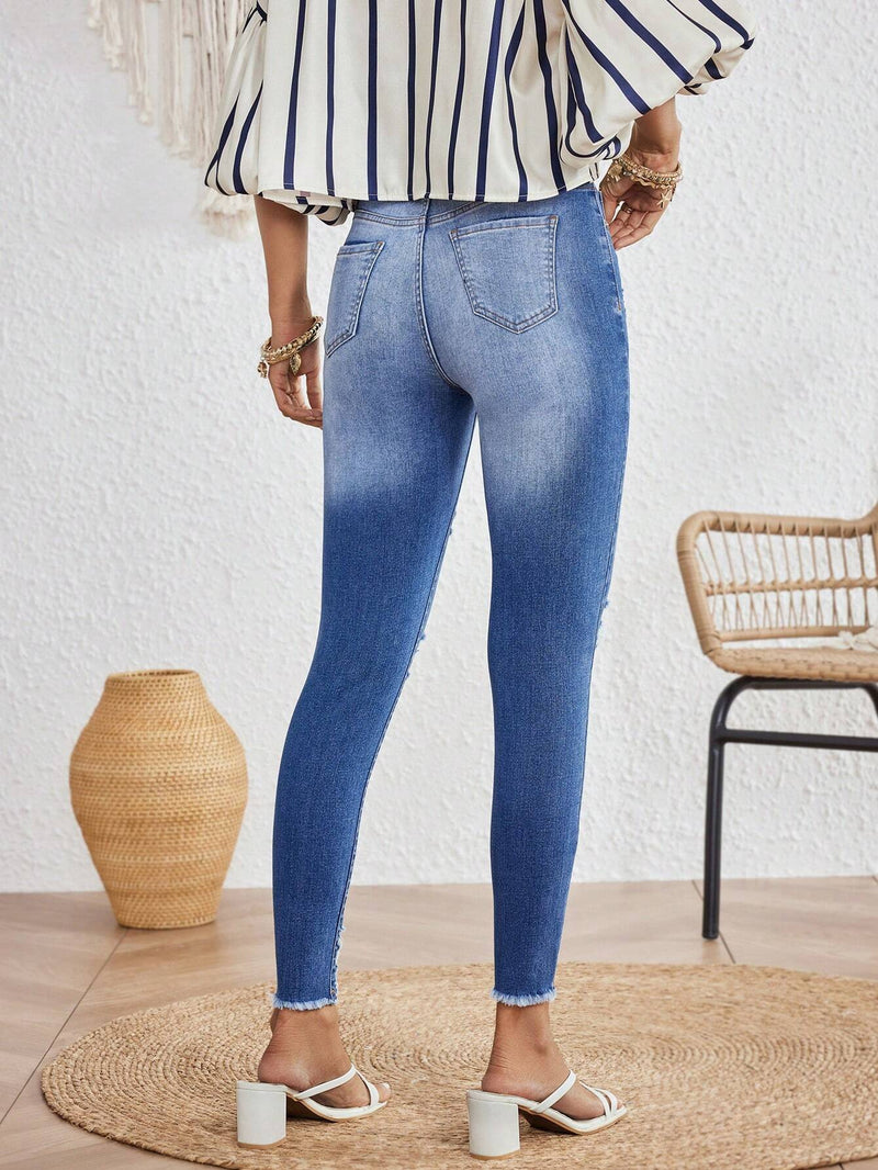 VCAY Jeans Ajustados Para Mujer Con Efecto Lavado Y Desgaste