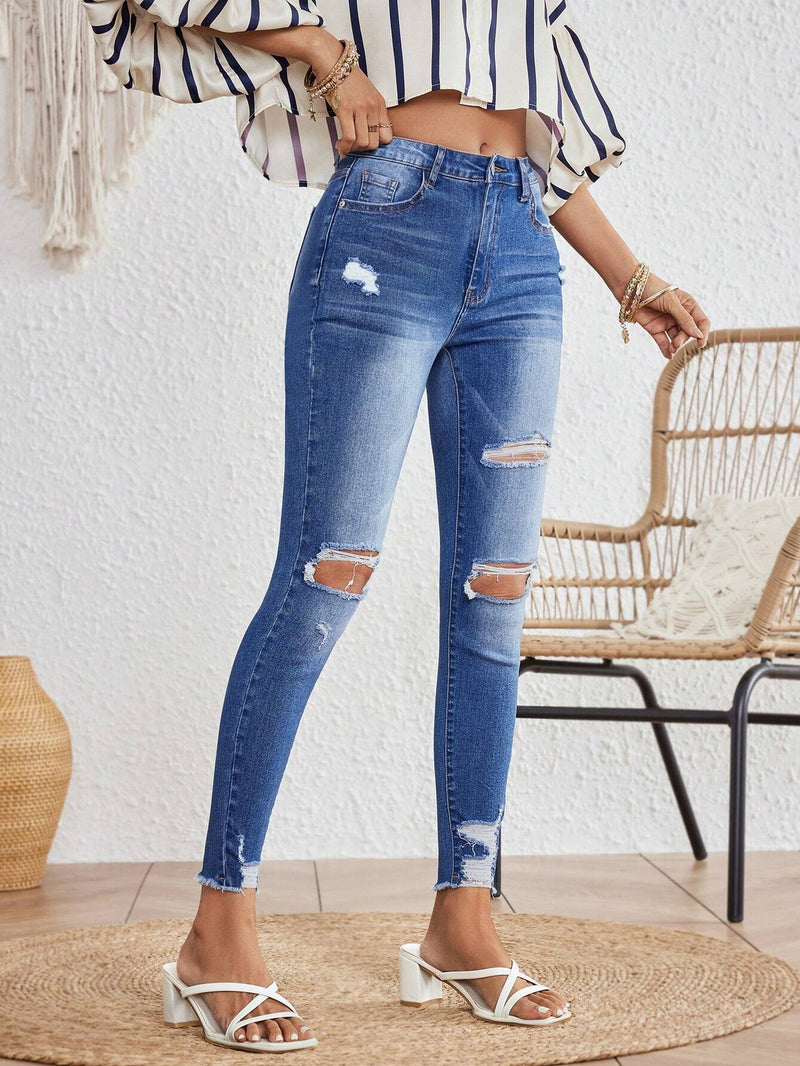 VCAY Jeans Ajustados Para Mujer Con Efecto Lavado Y Desgaste