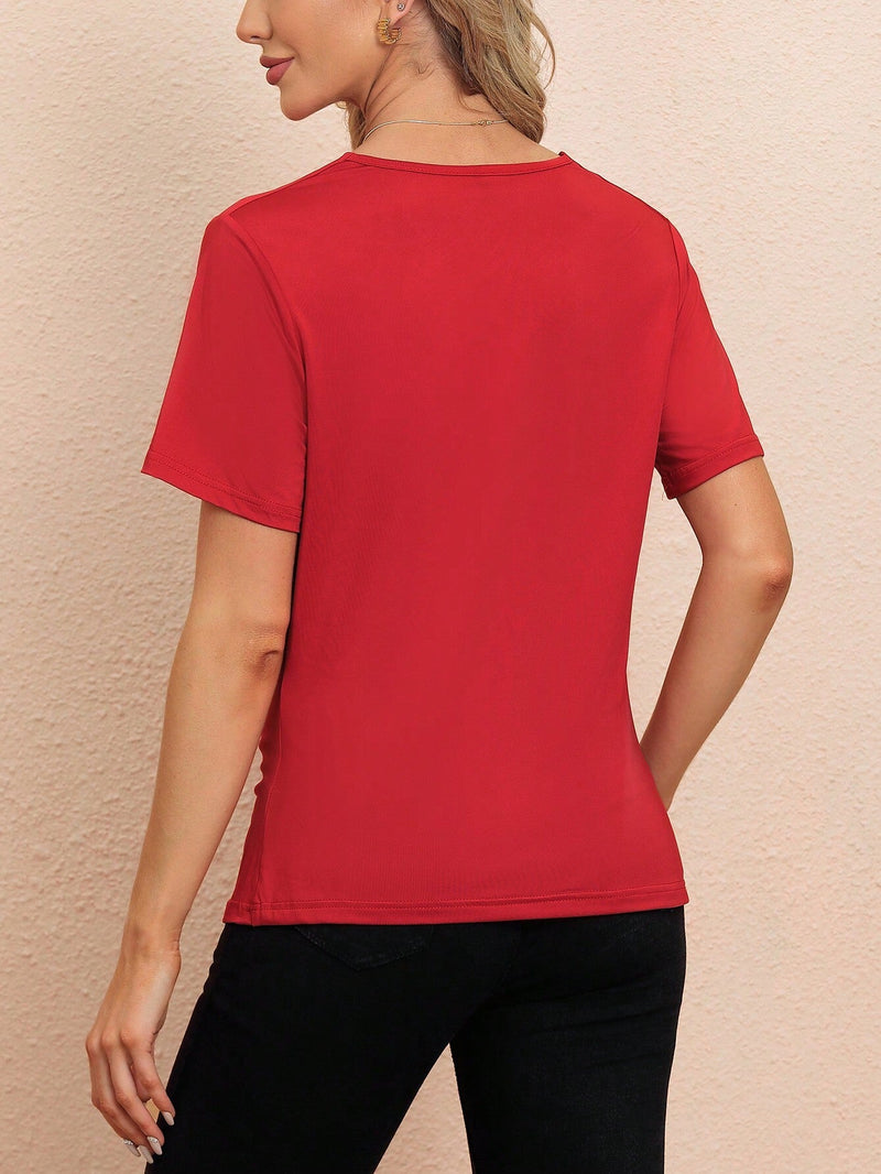 Clasi Camiseta Casual Con Cuello Vuelto De Color Liso Para Mujer