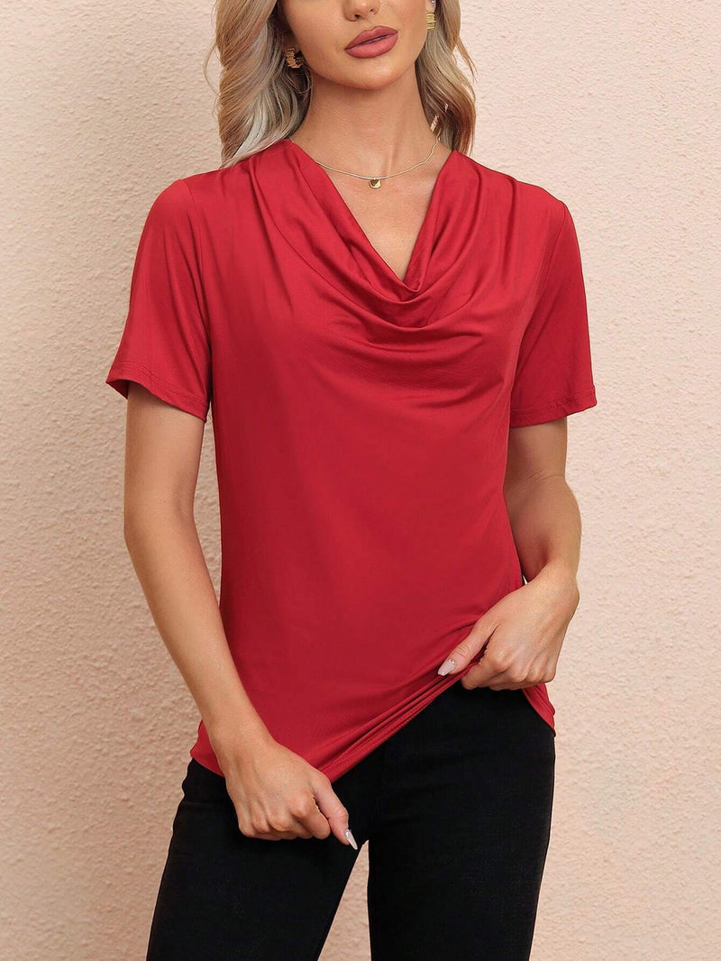 Clasi Camiseta Casual Con Cuello Vuelto De Color Liso Para Mujer