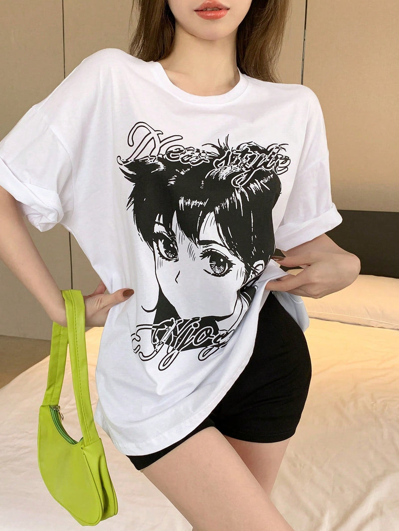 DAZY Camiseta Suelta De Mujer Con Estampado De Retrato